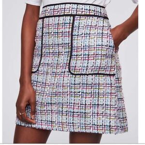 LOFT Tweed Plaid Patch Pockets Lined Academia Back Zip Shift Mini Skirt Size 2